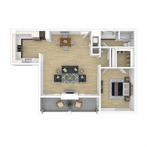 a floor plan of a studio apartment with a bedroom and a living room